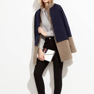 Colorblock Tan and Navy Stand Collar Coat/Jacket